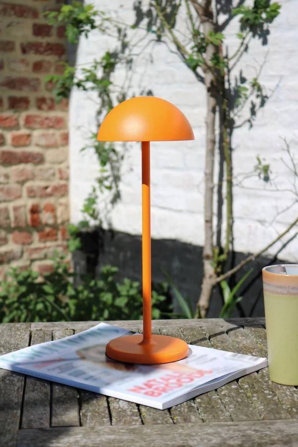 Lucide JOY - Rechargeable Table lamp Indoor/Outdoor - Battery pack/batteries - Ø 12 cm - LED Dim. - 1x1,5W 3000K - IP54 - Orange - ambiance 3